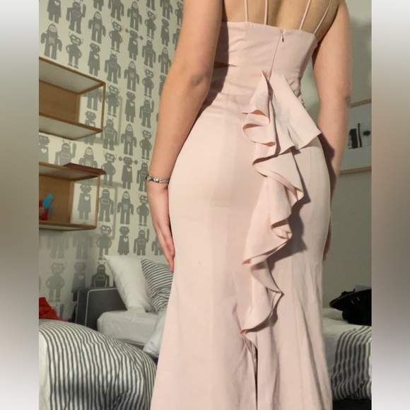 prom dress baby pink muted pale pink open back strappy neck halter slit back m/L - Picture 5 of 5